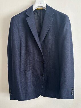 $2200 Canali Kei Navy Blue Microcheck Unstructured Wool Sport Coat/ Blazer -46